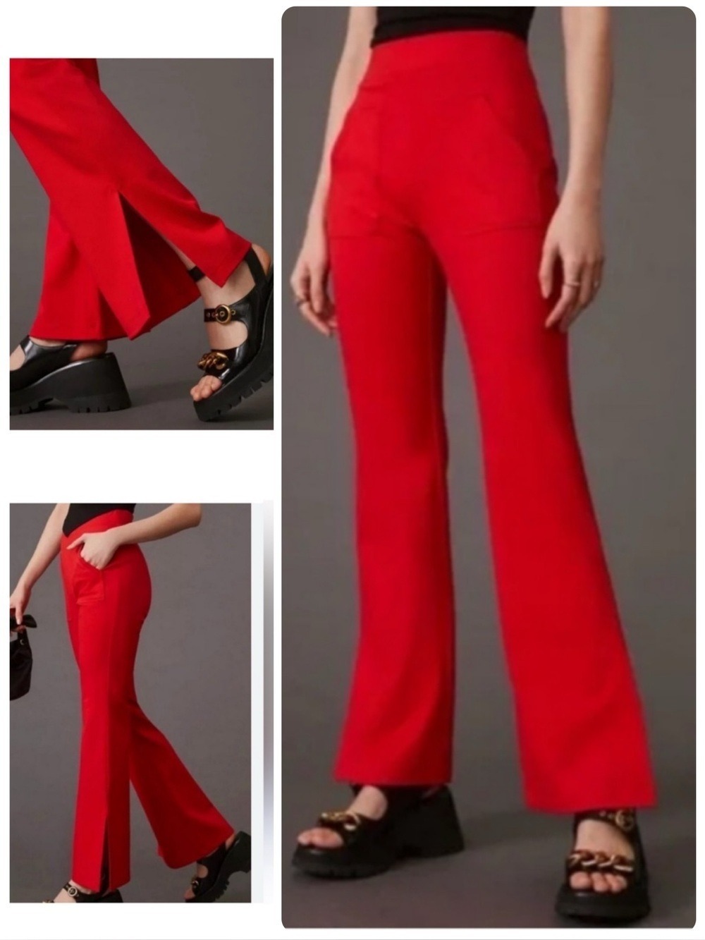 Anthropologie Maeve Knit Flare Pants Red Pull On Trousers Split Hem Size 2X